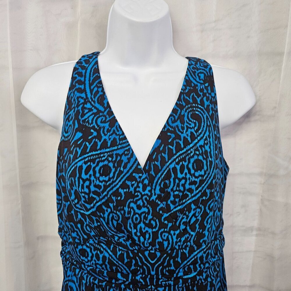 Chaps Dress Maxi Sleeveless Blue Black Paisley Grunge Boho Festival M - Picture 3 of 13